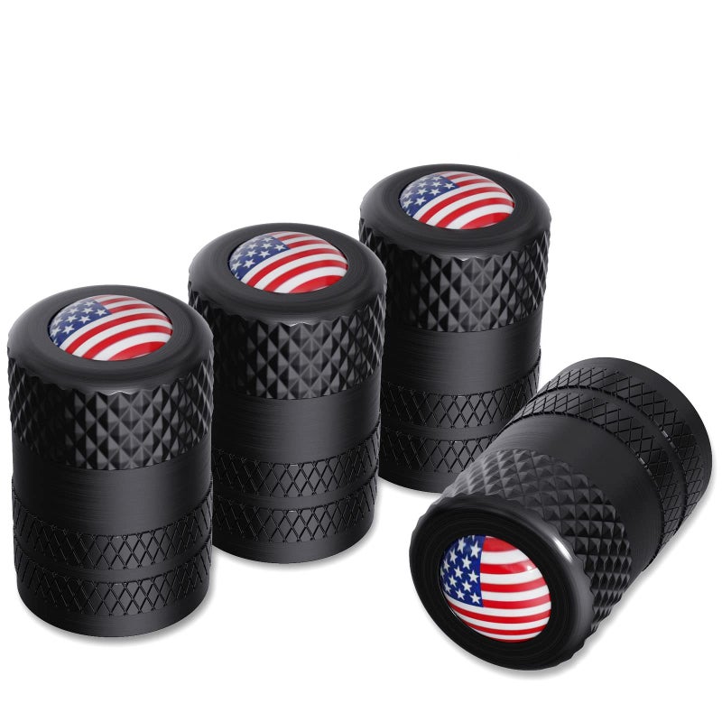 CKAuto American Flag Valve Stem Caps, Aluminum USA Tire Valve Caps, Universal Dust Proof Stem Covers for Cars, Trucks, Bikes, Motorcycles, Bicycles, Corrosion Resistant, 4 Pack(Black) - Image 1
